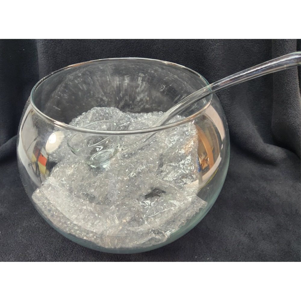 Vintage Large Clear Glass Punch Bowl And Ladle Hand Blown Party Holiday Serving